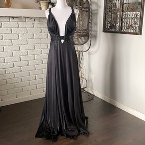 MAC DUGGAL COUTURE BLACK LOW CUT BEADED EVENING DRESS 10 EXCELLENT